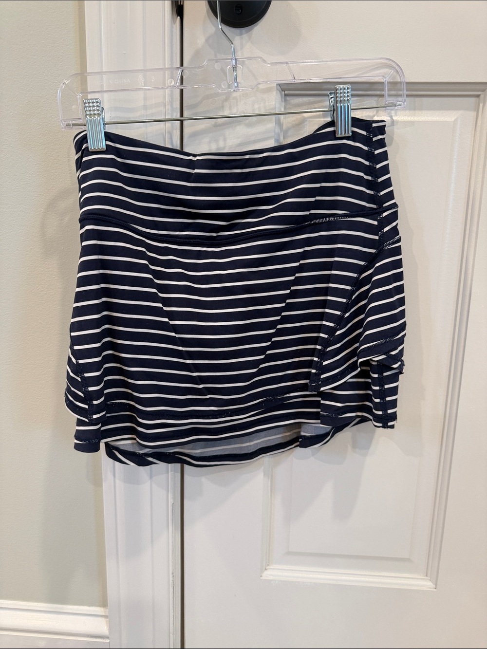 Athleta Navy and White Striped Skater Skirt